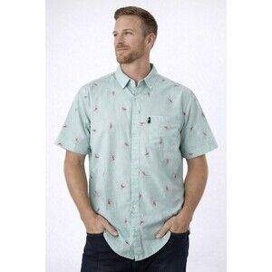 Lanikai Surf Shirt Men's XL White Button Up Pink Flamingo Short Sleeve Casual